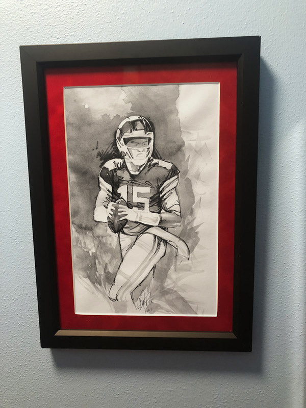 CS007: Patrick Mahomes Ink + Brush 1 of 1 Framed