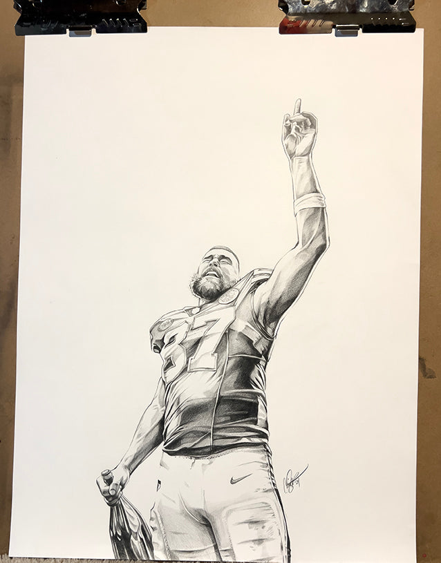 CS034: Travis Kelce Celebration Pencil Illustration 24x18"