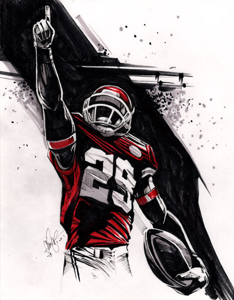 CS012: Eric Berry Pen + Marker Illustration (Framed After Purchase)