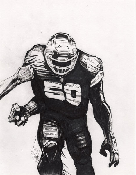 CS014: Justin Houston Pen + Marker Illustration (Framed After Purchase)