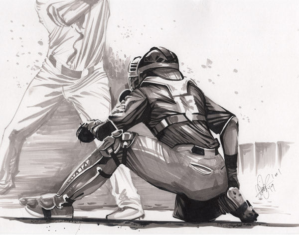 CS022: Salvador Perez Pen + Ink Illustration (Framed After Purchase)