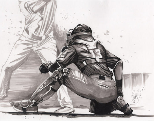 CS022: Salvador Perez Pen + Ink Illustration (Framed After Purchase)