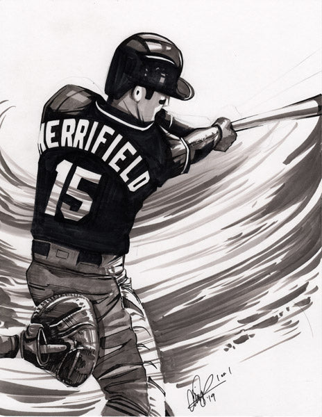 CS025: Whit Merrifield Pen + Ink Illustration (Framed After Purchase)